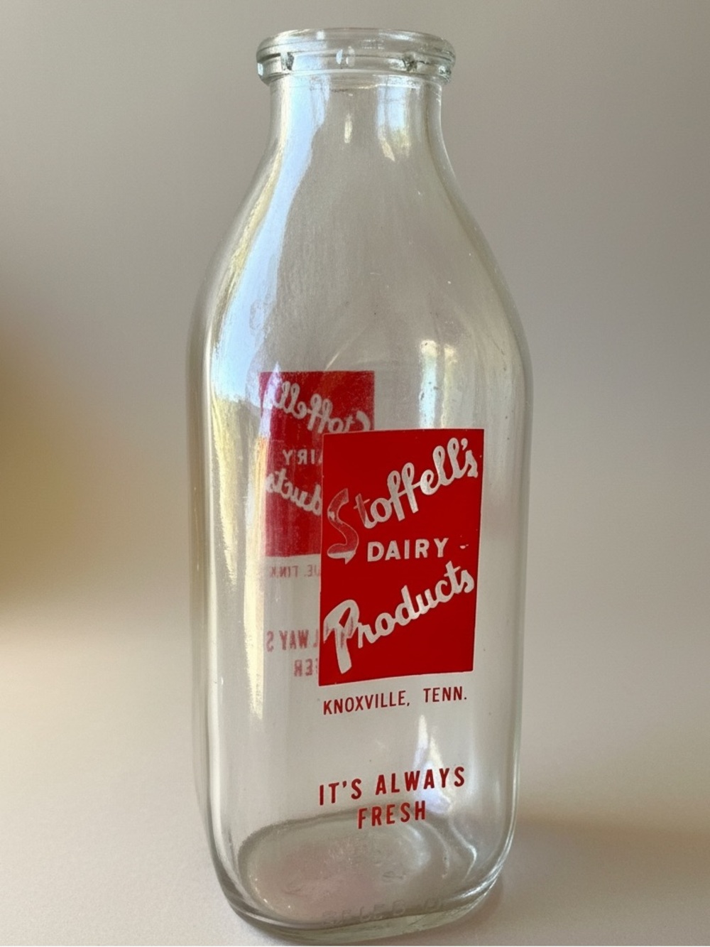 Vintage Stoffell’s Dairy Milk Bottle Knoxville Tennessee Pyro Graphic Glass
